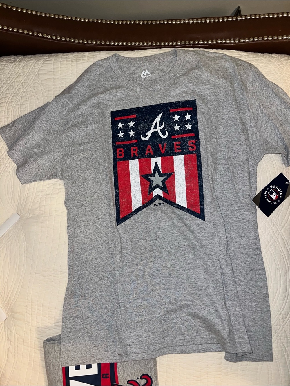 TWO Majestic Gray Atlanta Braves Graphic Tees - Red & Navy Logos - Picture 6 of 9
